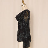 Black Silk Beaded Cowl Neck Top With Flared Sleeve