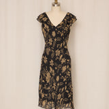 Lauren Ralph Lauren Black and Tan Floral Silk Dress
