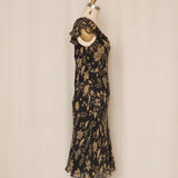 Lauren Ralph Lauren Black and Tan Floral Silk Dress