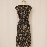 Lauren Ralph Lauren Black and Tan Floral Silk Dress