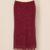 90s Red Beaded Silk Skirt