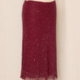 90s Red Beaded Silk Skirt