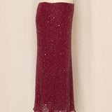 90s Red Beaded Silk Skirt