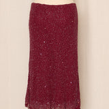 90s Red Beaded Silk Skirt