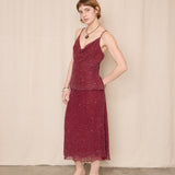 90s Red Beaded Silk Skirt