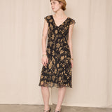 Lauren Ralph Lauren Black and Tan Floral Silk Dress