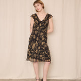 Lauren Ralph Lauren Black and Tan Floral Silk Dress