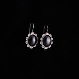 Sterling Silver Flower Shaped Oval Onyx Earrings