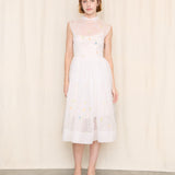 50's White Sheer Embroidered Dress
