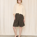 Cream Vintage Blouse with Lace and Pleats Collar