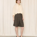 Cream Vintage Blouse with Lace and Pleats Collar