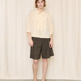 Cream Vintage Blouse with Lace and Pleats Collar