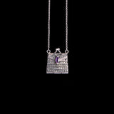 Sterling Silver Amethyst Marcasite Pocketbook Pendant Necklace