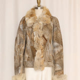 Vintage Shearling Patchwork Jacket with Fur Collar