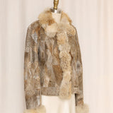 Vintage Shearling Patchwork Jacket with Fur Collar