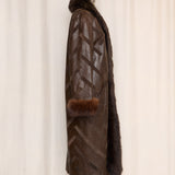 Vintage Brown Patchwork Leather Coat with Fur Lining and Cuffs