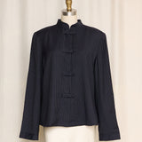 Giorgio Armani Black Pinstripe Wool Mandarin Jacket