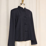 Giorgio Armani Black Pinstripe Wool Mandarin Jacket