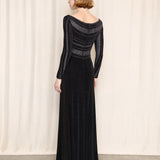 Cache Vintage Long Black Dress with Sparkling Top