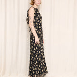 Lauren Ralph Lauren Black and Tan Floral Silk Dress