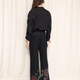 Amuleti Black Pants with Floral Applique