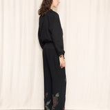 Amuleti Black Pants with Floral Applique