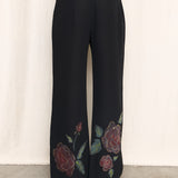 Amuleti Black Pants with Floral Applique