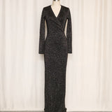 Vintage Diane von Furstenberg Black Metallic Wrap Maxi Dress