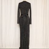 Vintage Diane von Furstenberg Black Metallic Wrap Maxi Dress