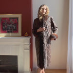 Vintage Brown Patchwork Leather Coat with Fur Lining and Cuffs