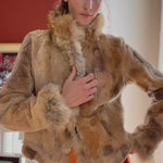 Vintage Shearling Patchwork Jacket with Fur Collar — close-up