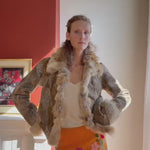 Vintage Shearling Patchwork Jacket with Fur Collar — full view