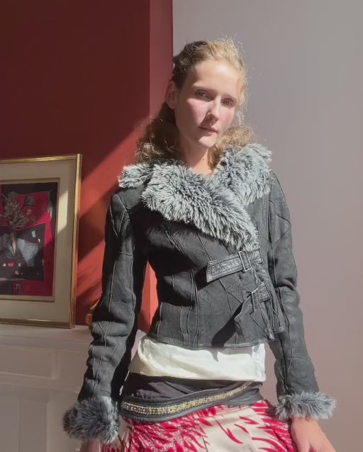 Moschyko Black Cropped Shearling Jacket — silent modeled video