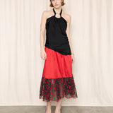 Vintage Yves Saint Laurent Red Tule Midi Skirt