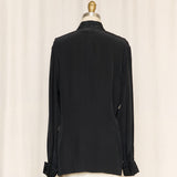 YL Black Silk Blouse with Beaded Collar