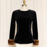 Vintage Velvet Longsleeve with Fur Cuffs