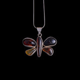 Sterling Silver Butterfly Pendant Necklace with Multicolor Stones