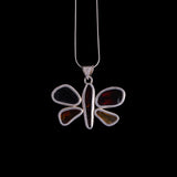 Sterling Silver Butterfly Pendant Necklace with Multicolor Stones