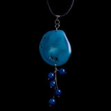 Sterling Silver Blue Stone Pendant Necklace with Bead Drops