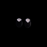 Sterling Silver Black Oval Earrings with Fan Details
