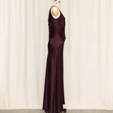 Silk Plum Dress with Ruched Detailing