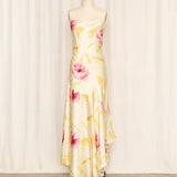 Yellow Floral Beaded Dress with Lace Lining