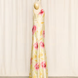 Yellow Floral Beaded Dress with Lace Lining