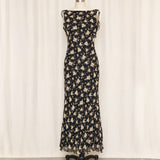 Lauren Ralph Lauren Black and Tan Floral Silk Dress