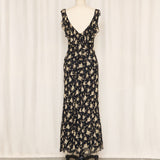 Lauren Ralph Lauren Black and Tan Floral Silk Dress